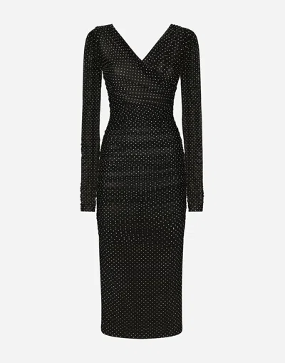 Dolce & Gabbana Tulle Calf-length Dress With Draping And Polka-dot Print In プリ