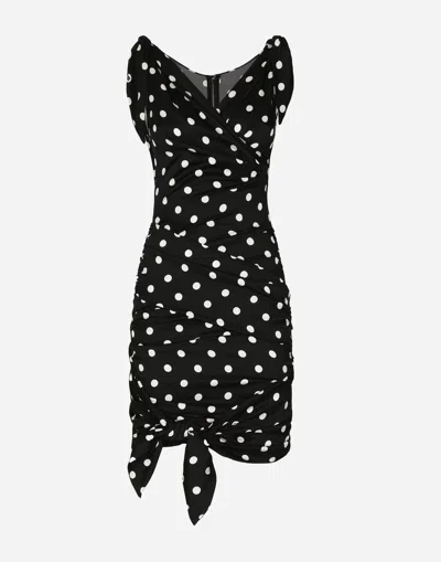 Dolce & Gabbana Polka-dot Draped Mini Dress In プリ