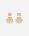 Dolce & Gabbana Earrings With Rhinestone-detailed Shell And Dg Logo In ゴールド