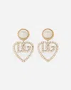 Dolce & Gabbana Drop Earrings With Cabochon Details And Dg Logo Heart In ゴールド