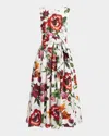 Dolce & Gabbana Sleeveless Dress In Cotton Poplin Flower Print In Animal Print
