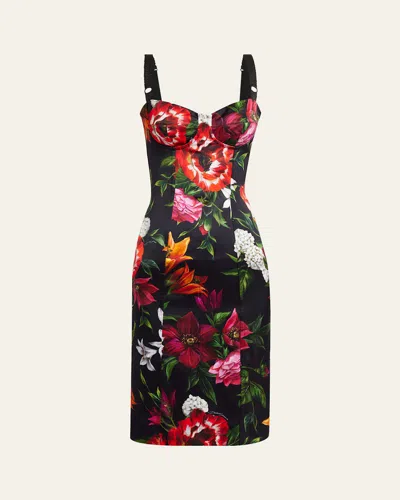 Dolce & Gabbana Anemone Floral Satin Bustier Dress