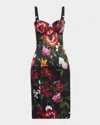 Dolce & Gabbana Anemone Floral Satin Bustier Dress In Red