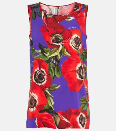 DOLCE & GABBANA ANEMONE SILK-BLEND CHARMEUSE TOP