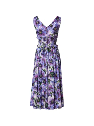Dolce & Gabbana Anemone Print Pleated Midi Dress In Purple