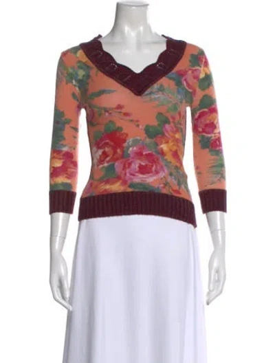 Pre-owned Dolce & Gabbana Angora Floral Print Sweater In Pink