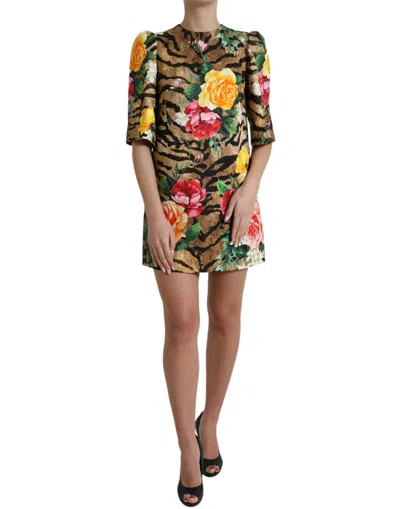 Dolce & Gabbana Animal & Floral Print Mini Shift Women's Dress In Multi