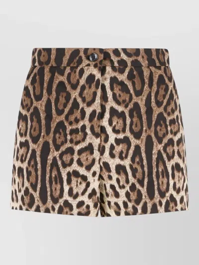 Dolce & Gabbana Animal Motif Cotton Shorts Belt Loops Pockets In Animal Print