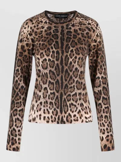 Dolce & Gabbana Animal Pattern Virgin Wool Crew Neck Sweater In Multi