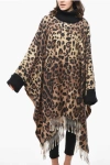 Dolce & Gabbana Animal Patterned Wool Blend Cloak With Cuffs In Brown
