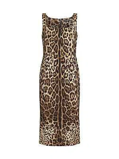 Pre-owned Dolce & Gabbana Animal Print Back Zip Sleeveless Dress In Brown