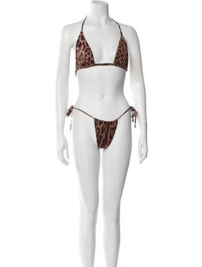Pre-owned Dolce & Gabbana Animal Print Bikini In Brown