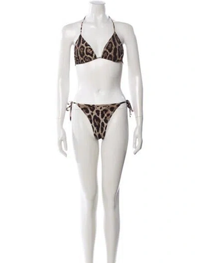 Pre-owned Dolce & Gabbana Animal Print Bikini In Brown