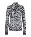 Dolce & Gabbana Leopard-print Charmeuse Shirt With Pussy-bow In Gray