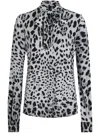 Dolce & Gabbana Leopard-print Charmeuse Shirt With Pussy-bow In Grey