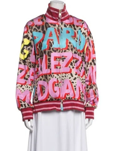 Pre-owned Dolce & Gabbana Animal Print Bomber Jacket In Pink