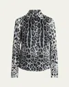 Dolce & Gabbana Animal Print Button Down Blouse In Greyprtblk