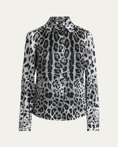 Dolce & Gabbana Animal Print Button Down Blouse In Brown