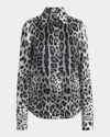 Dolce & Gabbana Animal Print Button Down Blouse In Greyprtblk