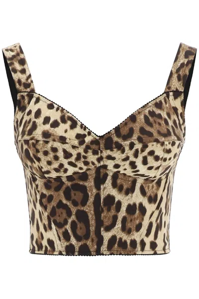 Dolce & Gabbana Printed Stretch Silk Blend Bodice In Brown