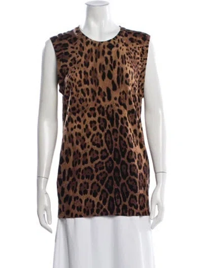 Pre-owned Dolce & Gabbana Animal Print Crew Neck Sweater In Brown