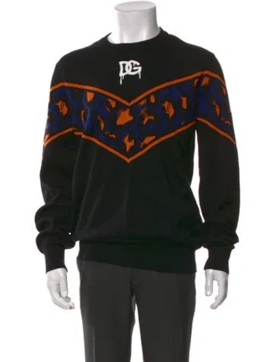 Pre-owned Dolce & Gabbana Animal Print Crew Neck Sweatshirt In Black