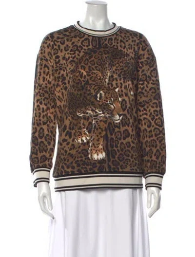 Pre-owned Dolce & Gabbana Animal Print Crew Neck Sweatshirt In Brown