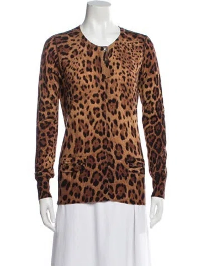 Pre-owned Dolce & Gabbana Animal Print Crew Neck Top In Brown