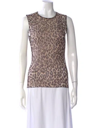 Pre-owned Dolce & Gabbana Animal Print Crew Neck Top In Brown
