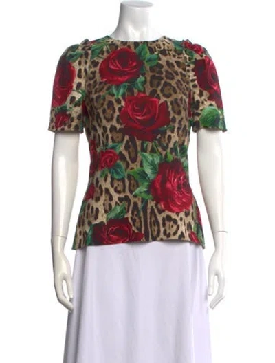 Pre-owned Dolce & Gabbana Animal Print Crew Neck Top In Neutral