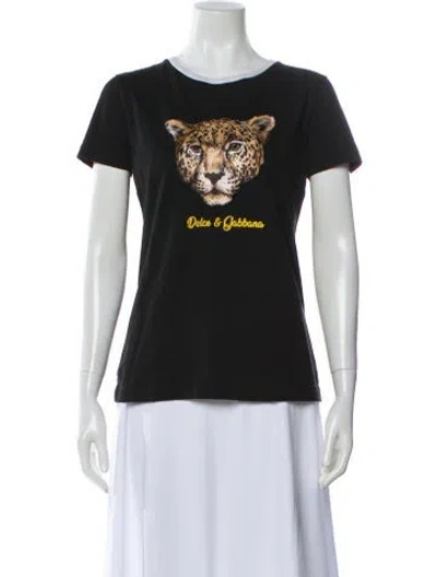 Pre-owned Dolce & Gabbana Animal Print Crew Neck T-shirt In Black
