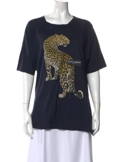 Pre-owned Dolce & Gabbana Animal Print Crew Neck T-shirt In Blue