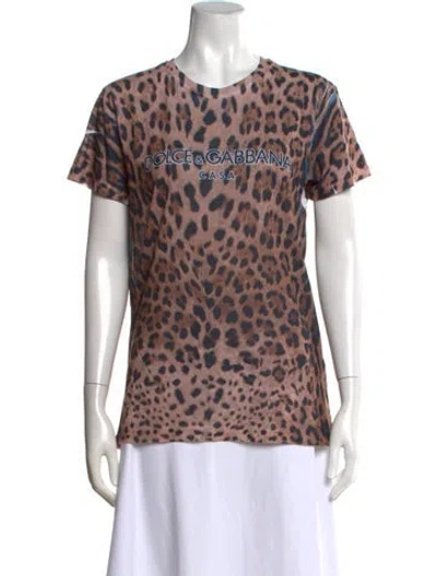 Pre-owned Dolce & Gabbana Animal Print Crew Neck T-shirt In Brown