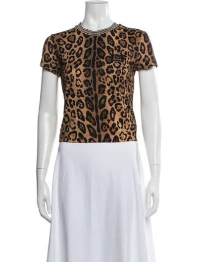 Pre-owned Dolce & Gabbana Animal Print Crew Neck T-shirt W/ Tags In Brown
