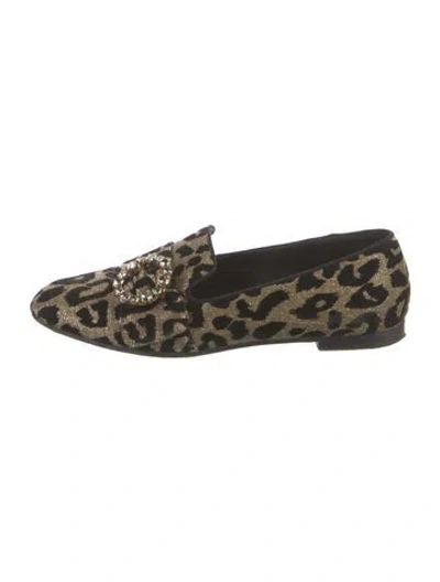 Pre-owned Dolce & Gabbana Animal Print Crystal Embellishments Loafers In Gold