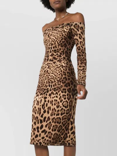 DOLCE & GABBANA ANIMAL PRINT FITTED SILHOUETTE MIDI DRESS