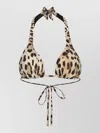 Dolce & Gabbana Animal Print Halter Bikini Top Bow Detail In Brown