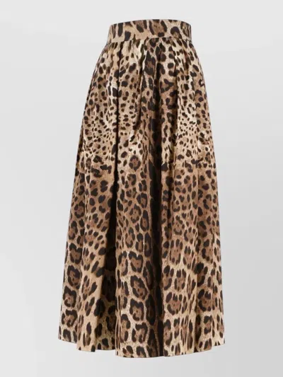 Dolce & Gabbana Animal Print High Waisted Midi Skirt In Brown