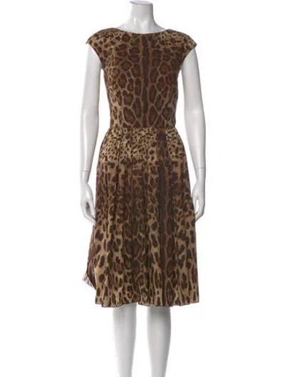 Pre-owned Dolce & Gabbana Animal Print Knee-length Dress In Brown