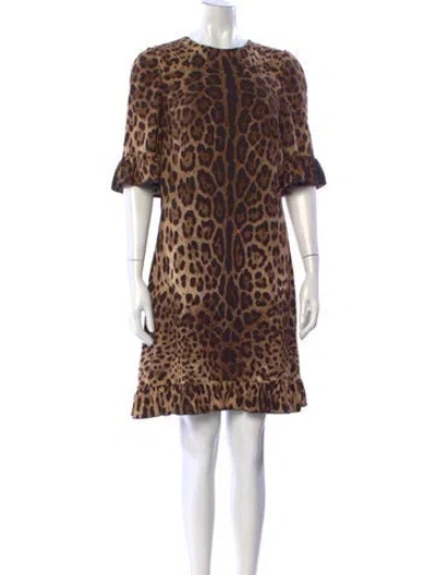 Pre-owned Dolce & Gabbana Animal Print Knee-length Dress In Brown