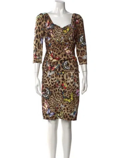Pre-owned Dolce & Gabbana Animal Print Knee-length Dress In Neutral