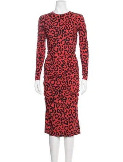 Pre-owned Dolce & Gabbana Animal Print Knee-length Dress In Red