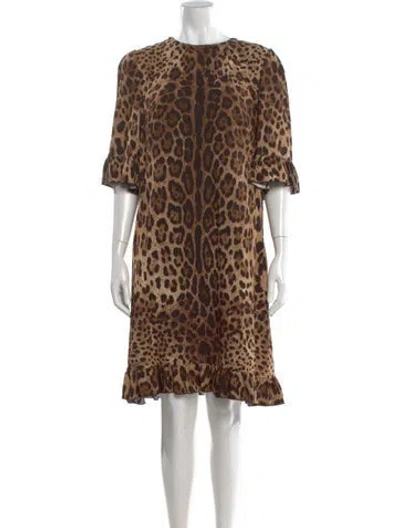 Pre-owned Dolce & Gabbana Animal Print Knee-length Dress W/ Tags In Brown