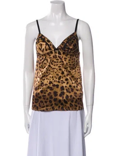 Pre-owned Dolce & Gabbana Animal Print Lace Trim Embellishment Pajamas In Brown