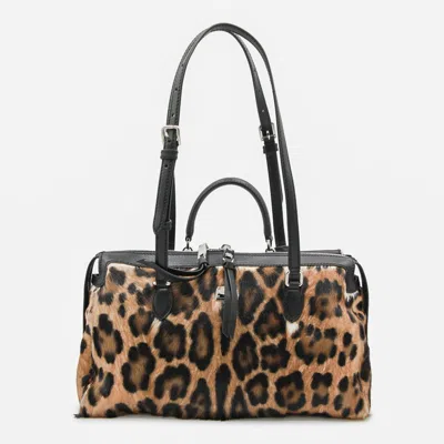 DOLCE & GABBANA ANIMAL PRINT LEATHER VITTORIA TOP HANDLE BAG