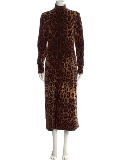 Pre-owned Dolce & Gabbana Animal Print Long Dress In Brown