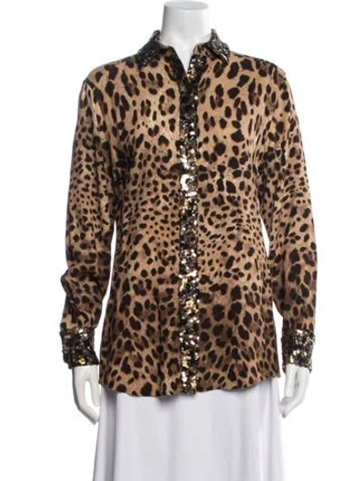 Pre-owned Dolce & Gabbana Animal Print Long Sleeve Button-up Top In Brown