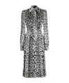 Dolce & Gabbana Satin Calf-length Shirt Dress With Pussy-bow And Leopard Print In Gray
