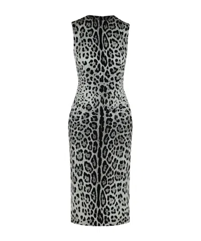 DOLCE & GABBANA DOLCE  GABBANA LEOPARD PRINTED SLEEVELESS MIDI DRESS