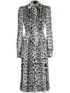 Dolce & Gabbana Satin Calf-length Shirt Dress With Pussy-bow And Leopard Print In Weiss